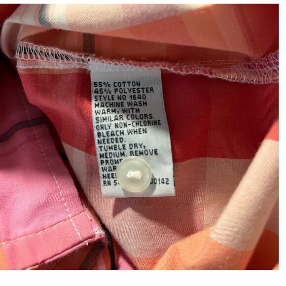Paradise Bay Petite Size 10 Button Down Shirt Plaid Coral Pink - Picture 9 of 10